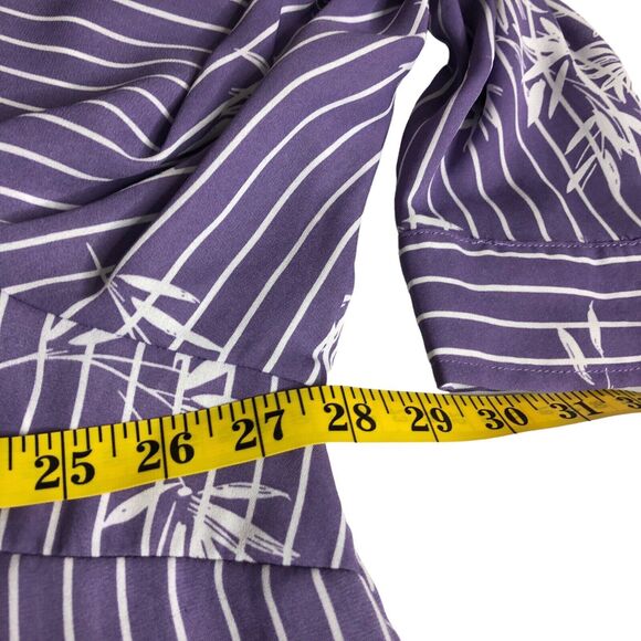 Catherines Top Womens Petite 2X Purple Floral Striped Semi Sheer Beach Button Up - Picture 13 of 15